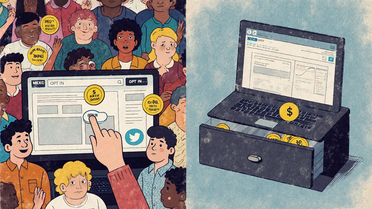 Crowds claiming tiny CMP tokens on exchange interfaces, later sitting idle with forgotten tokens and silent screens.