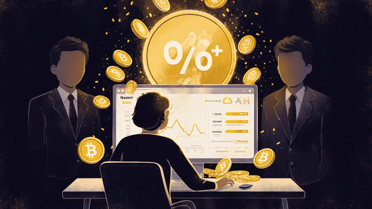 User staking ASTRO tokens with golden rewards raining down, surrounded by fading competitors in a warm, textured cartoon style.