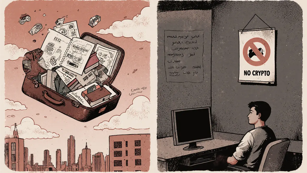 A suitcase filled with tech skills flying out of Algeria while empty desks gather dust inside.