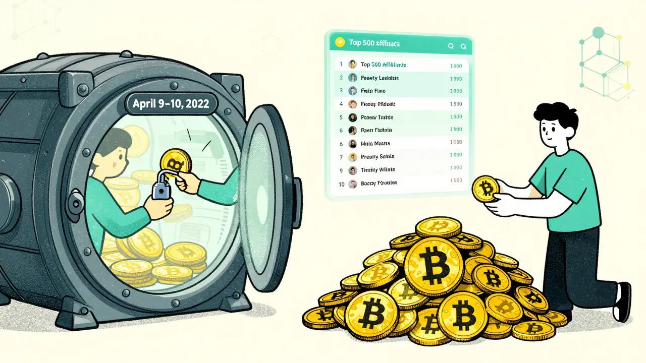 User locks MX tokens and receives proportional BIT tokens with affiliate leaderboard above.