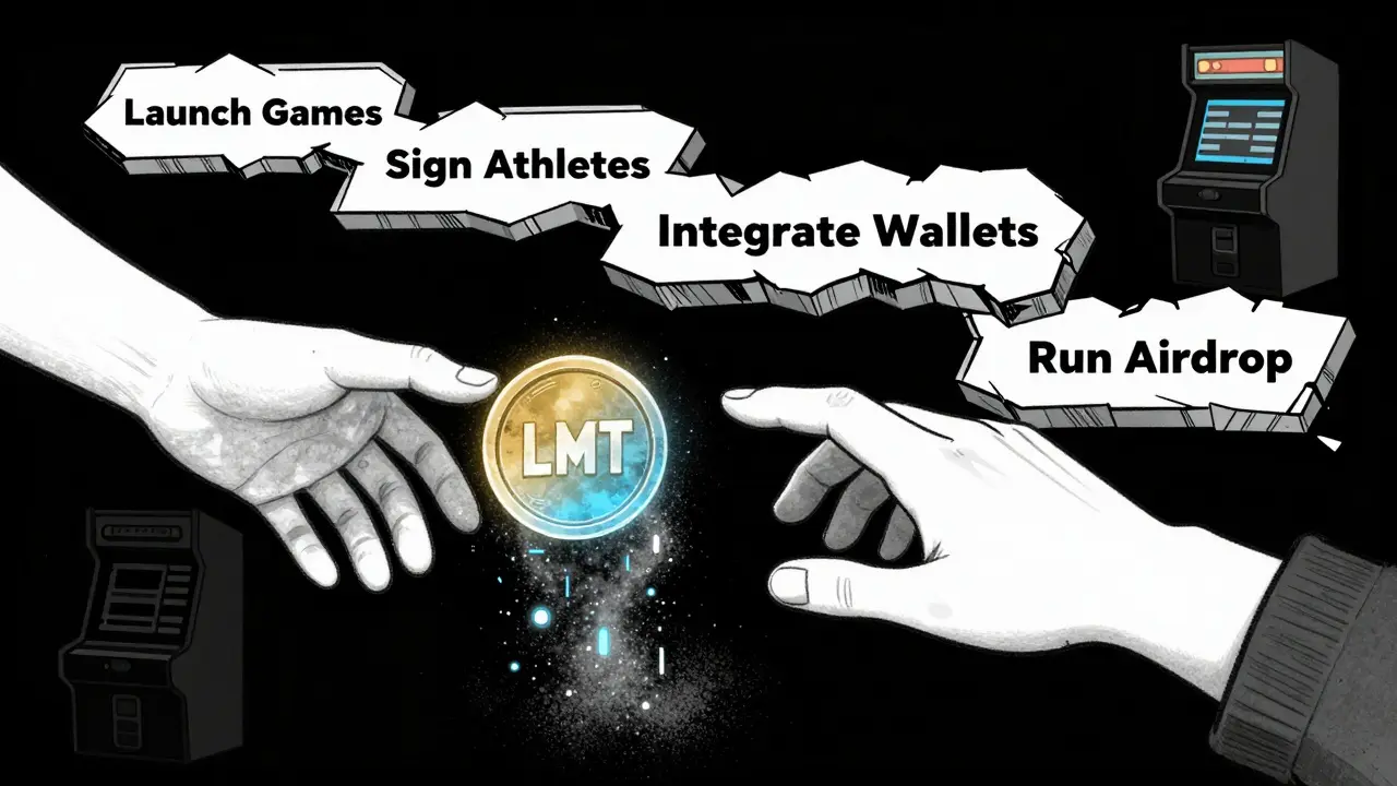 A ghostly hand reaching for a dissolving LMT token, with a broken roadmap in the background.