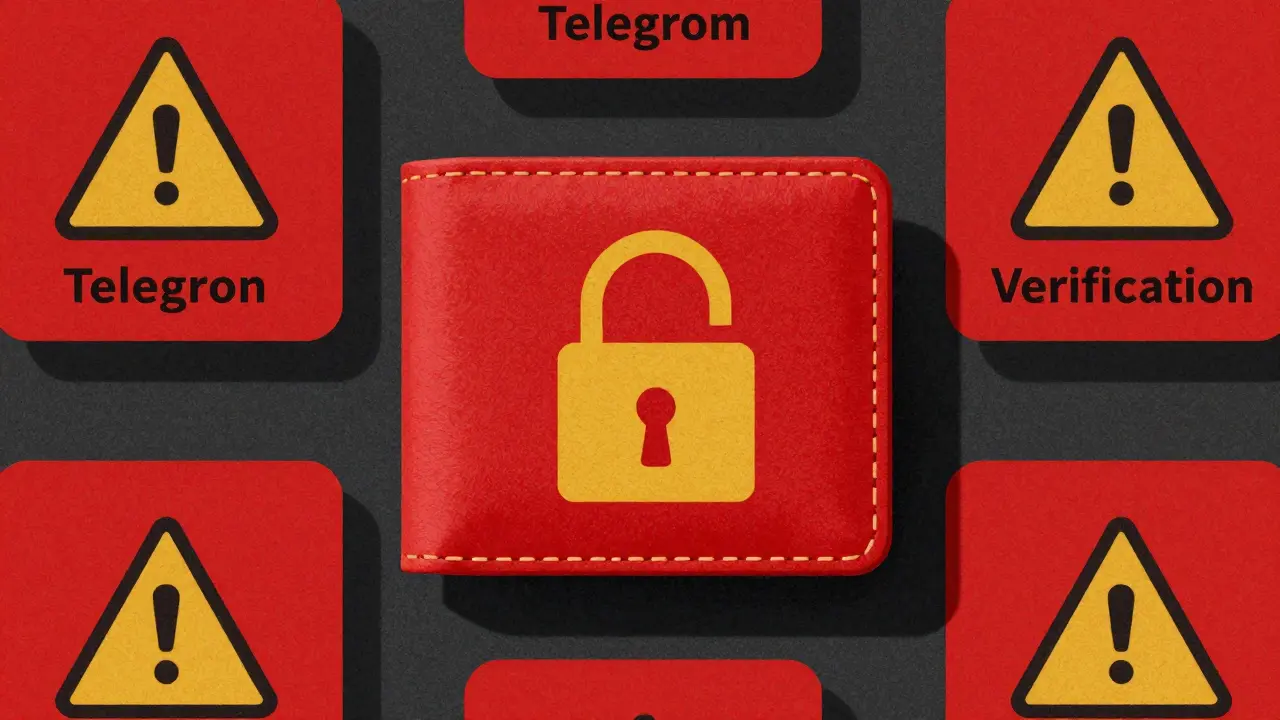 Frozen crypto wallet with red warning symbols for risky exchanges