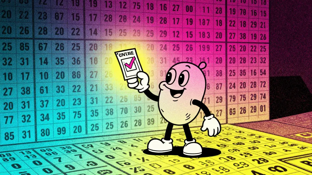 Character holding glowing ticket against dark number wall.