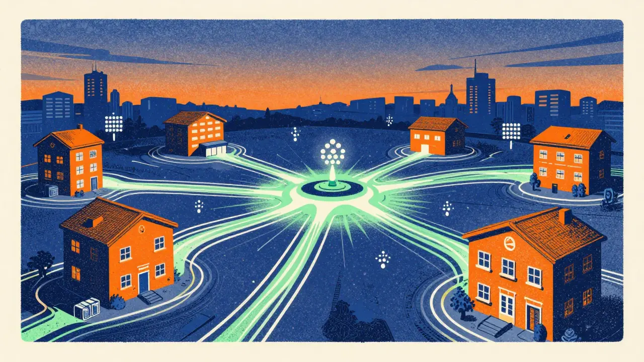 Decentralized smart grid with multiple buildings sharing power resources