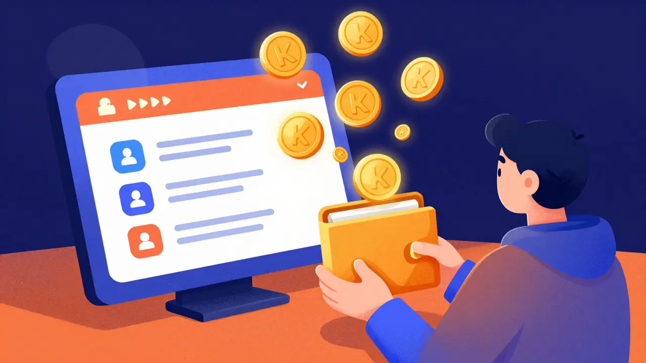 A character collecting digital tokens from a glowing promotional interface.