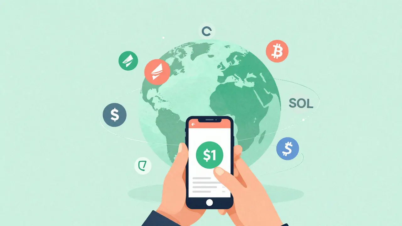 A hand holding a phone showing a  investment on a global blockchain network.