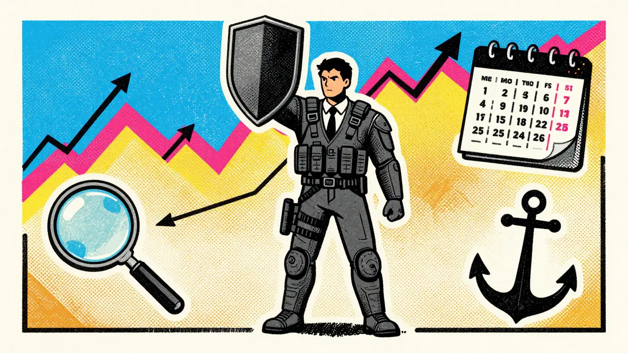 Trader stands defiant against price waves with defensive tools