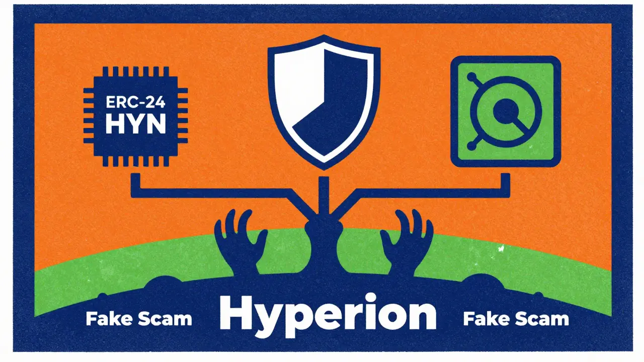 Conceptual art showing real Hyperion projects vs fake scam entities