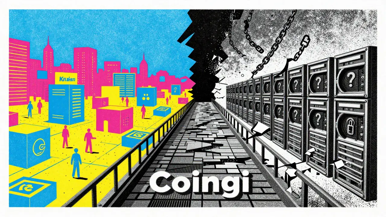 Crumbling digital bridge representing inactive crypto platform