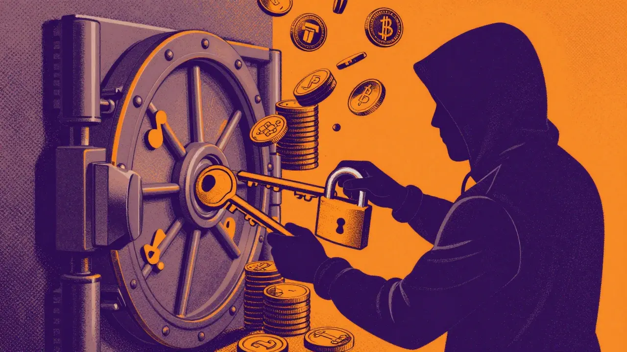 Hacker stealing assets via compromised private keys in vault