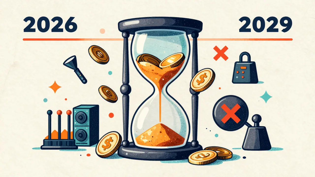 Hourglass with crypto coins symbolizing end of Thailand tax exemption