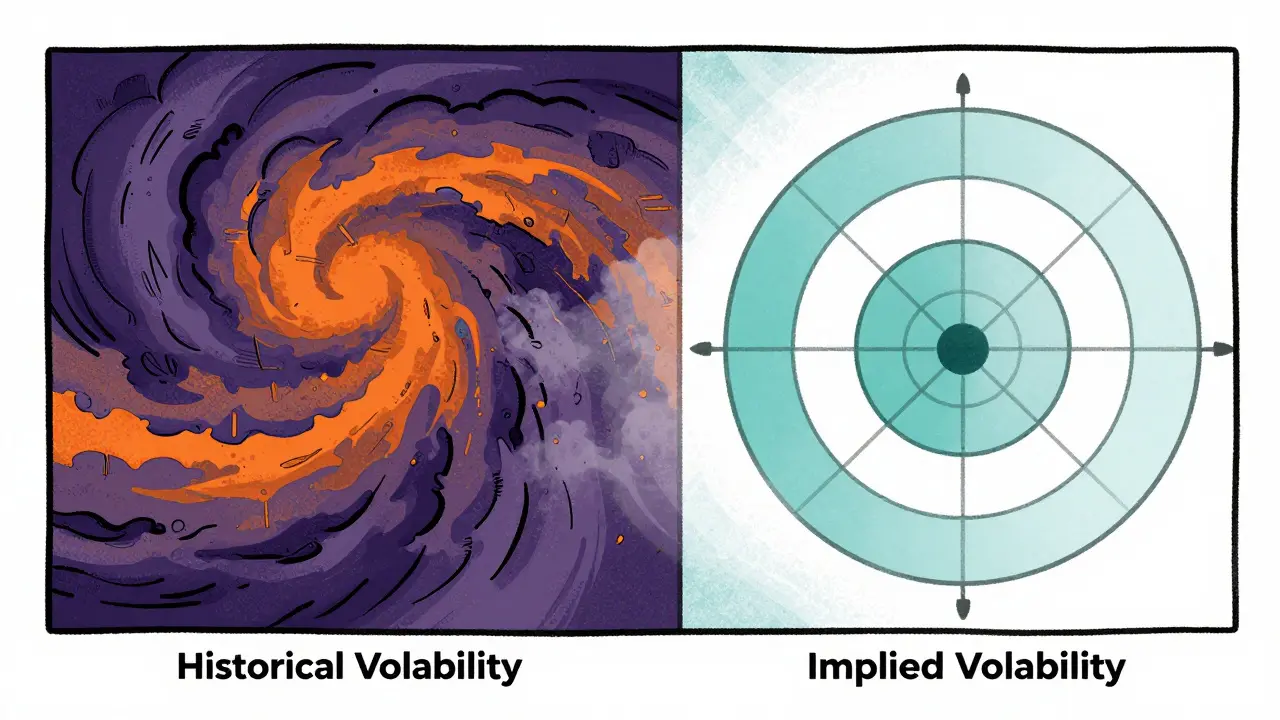 Hurricane vs radar metaphor for historical and implied volatility