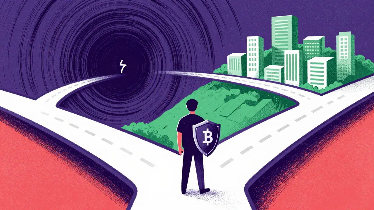 Illustration of investor choosing safe crypto path