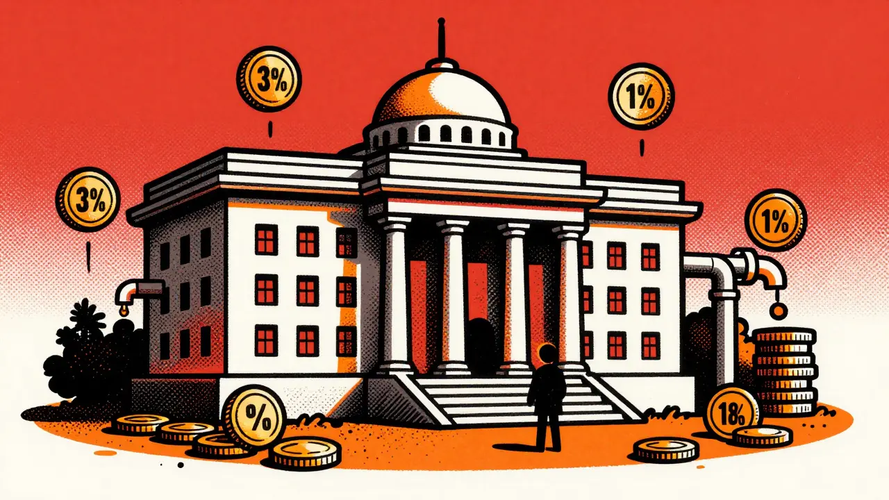 Investor losing coins to taxes under big government building