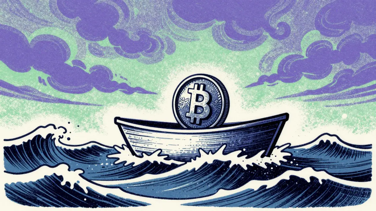 Small boat on rough waves in Risograph style symbolizing risk