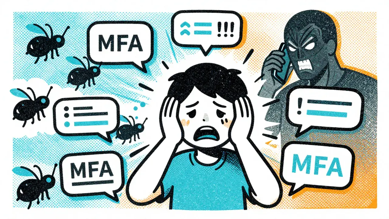 Cartoon of person overwhelmed by spam notifications and social engineering