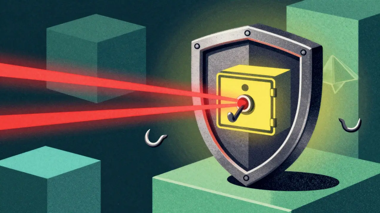 Hardware key shielding data from cyber attacks in Risograph style