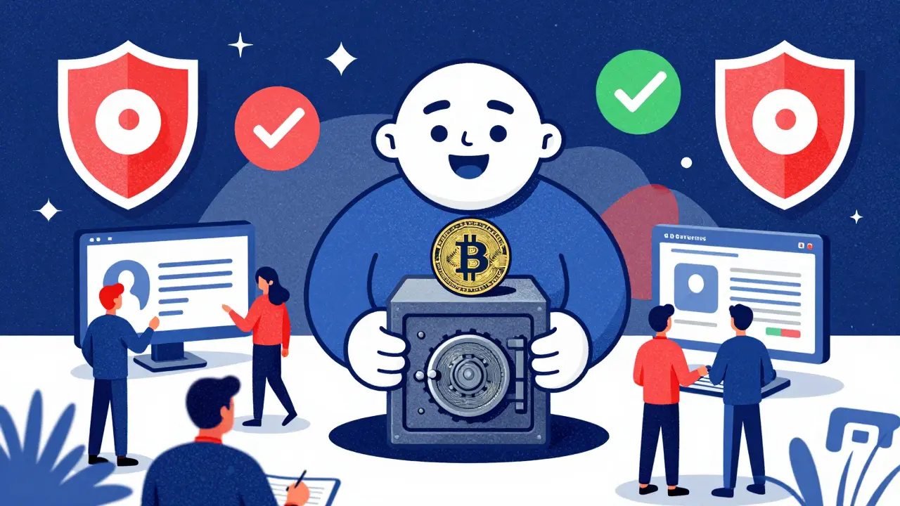 Illustration of custodian holding safe with Bitcoin assets