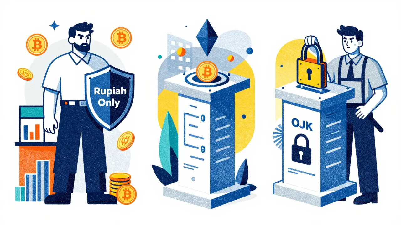 Illustration of Indonesian regulators separating crypto trading from payments