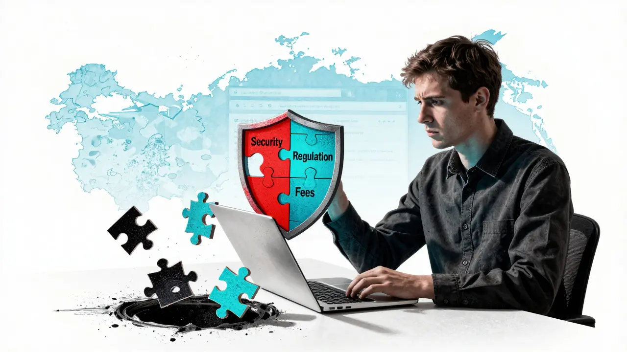 Person with incomplete security shield over laptop, Risograph style
