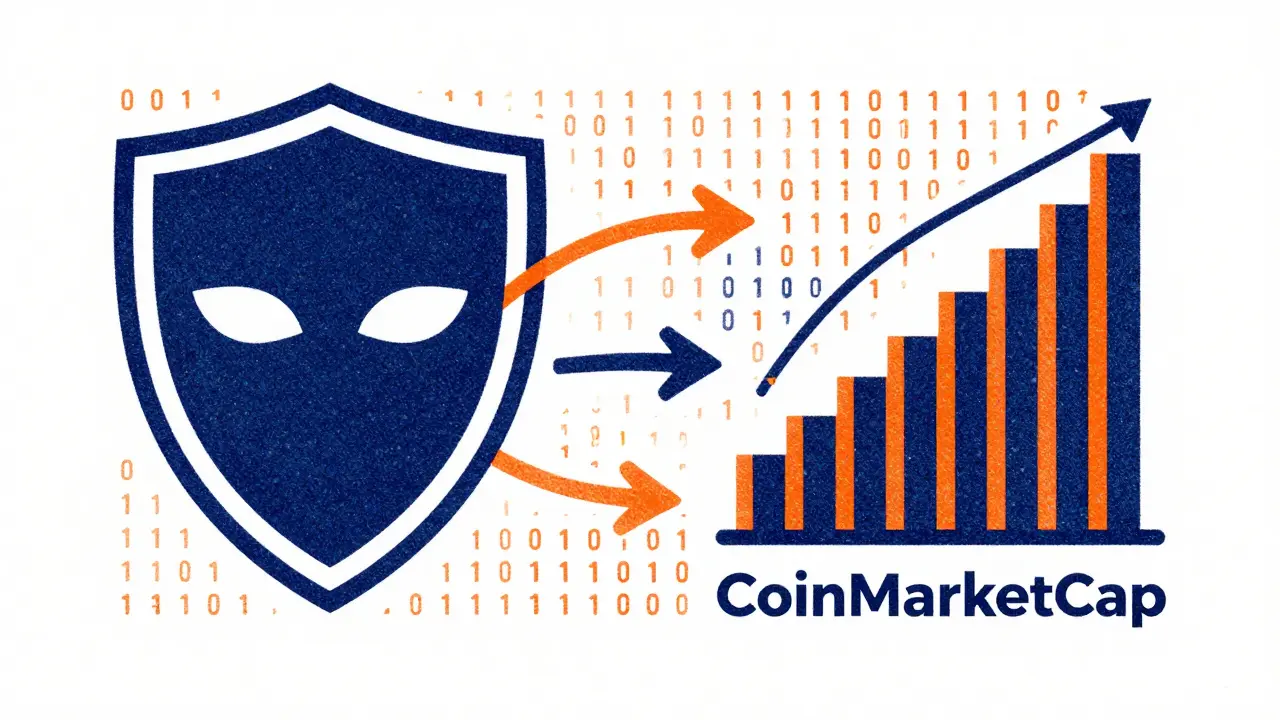 Risograph art showing data verification link between crypto platform and market tracker