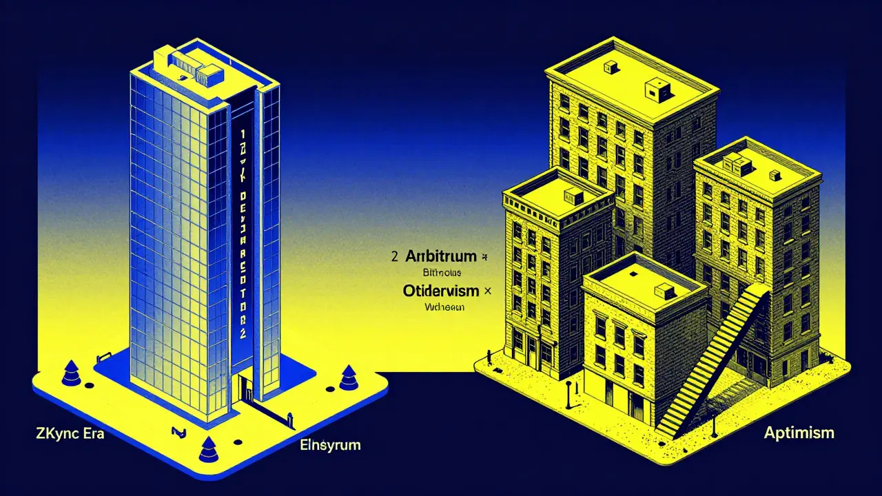 ZKsync tower with instant elevator vs older L2 buildings with stairs