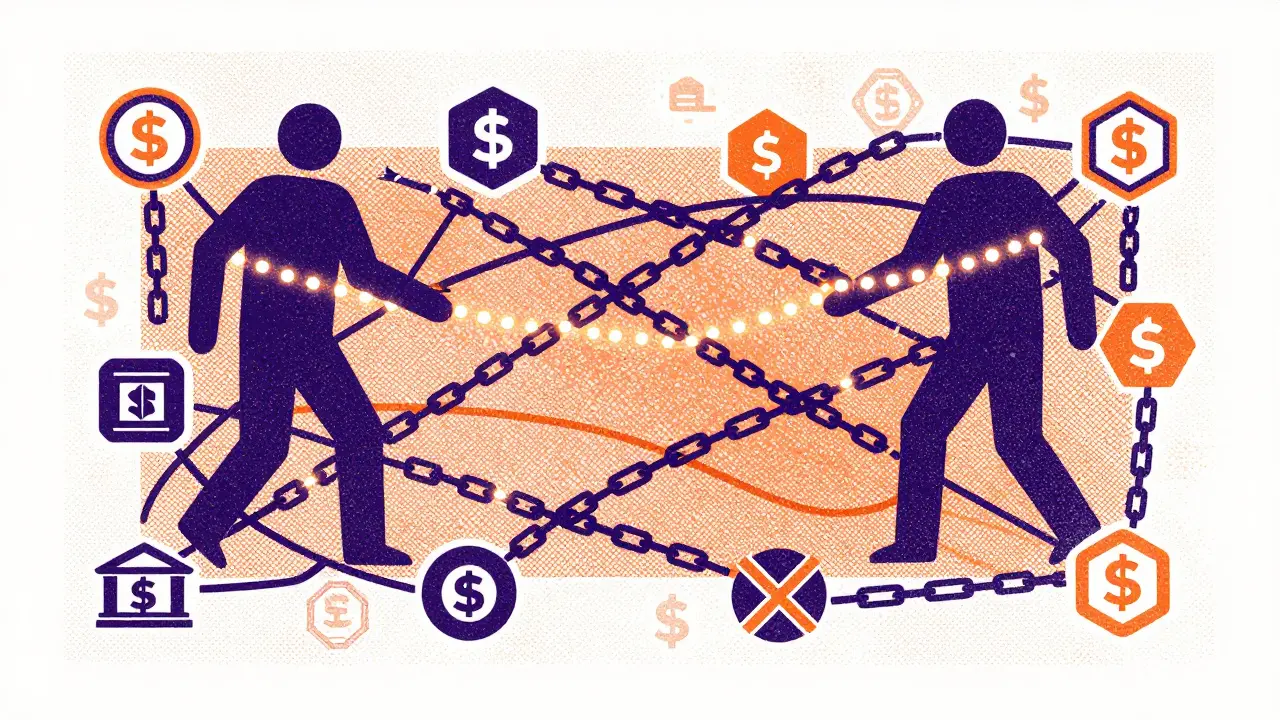 Abstract P2P crypto trade bypassing traditional banking systems