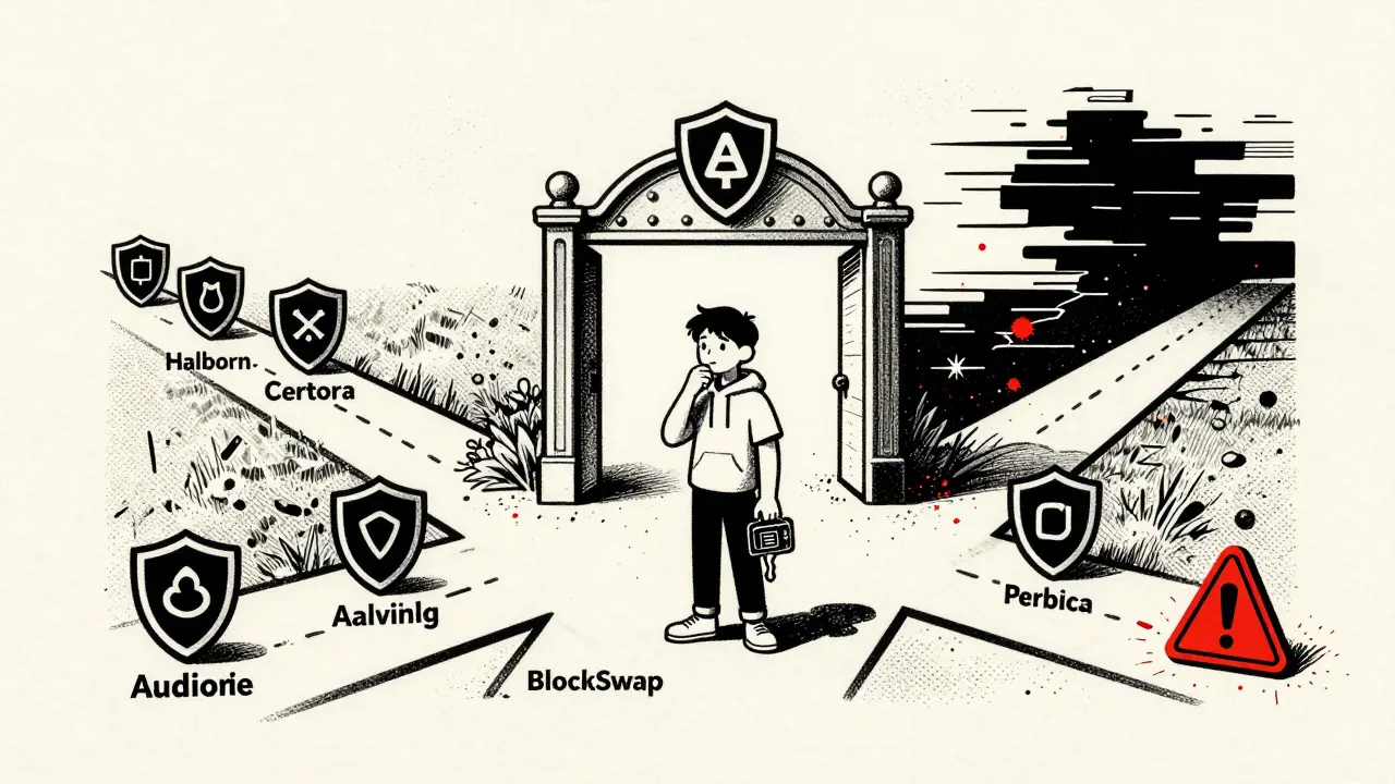 Cartoon of a user choosing between secure and risky crypto paths