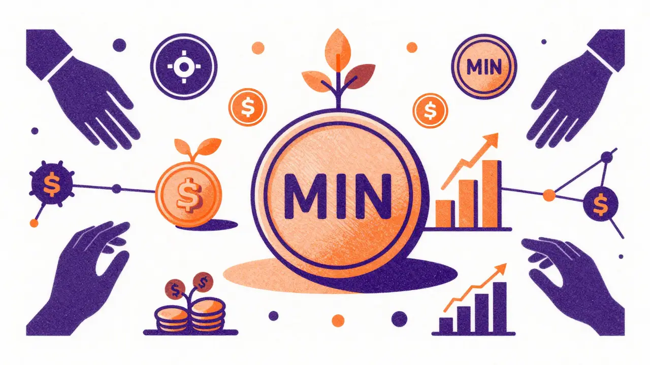 Illustration of MIN token staking rewards and growth