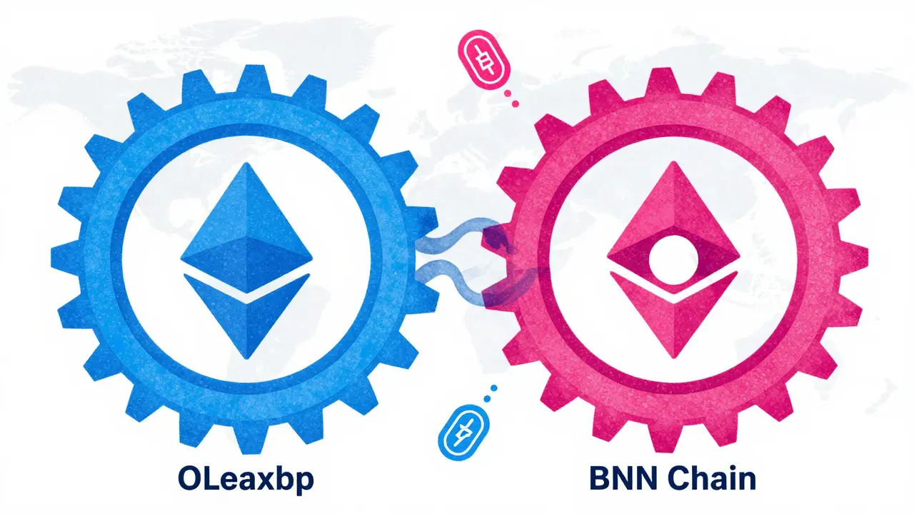Interlocking gears representing Ethereum and BNB chain integration