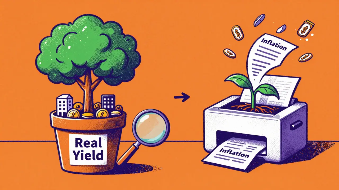 Tree growing from real assets vs printer making tokens, Risograph