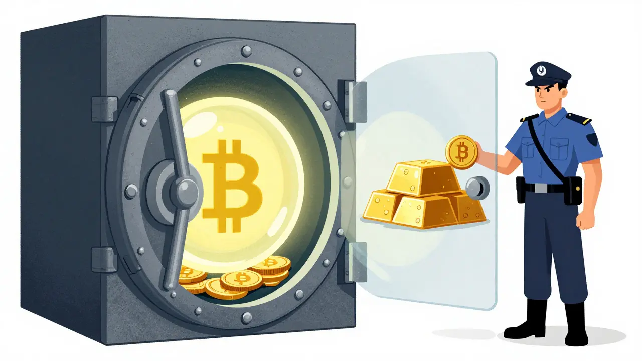 Cross-section diagram showing secure cold wallet storage and collateralized hot wallets