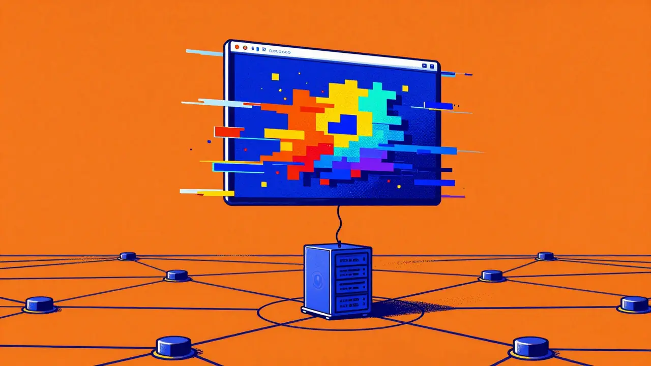 Glitching NFT connected to a single server, showing broken link risk