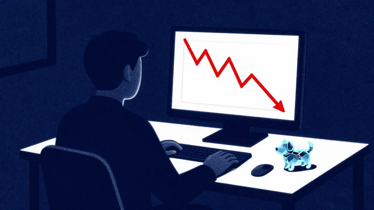 Person looking at crashing graph with cracking crystal
