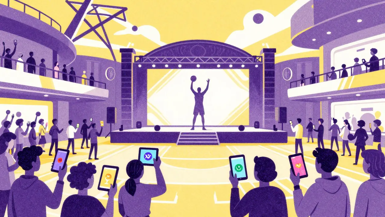 Riso-style depiction of a crowd at a digital sports NFT launch event