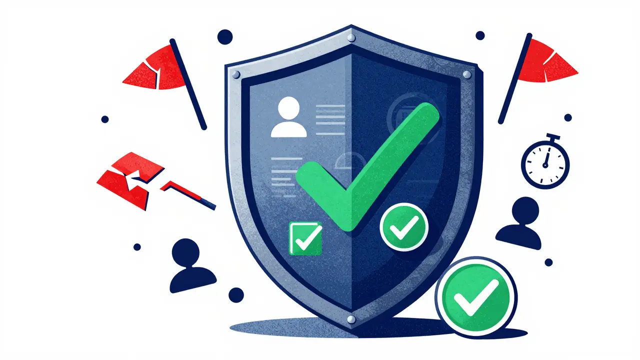 Shield protecting crypto assets from red flags and scams