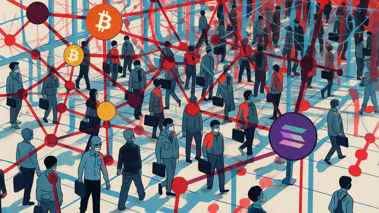 Abstract chaotic network of blockchain transactions and masked figures