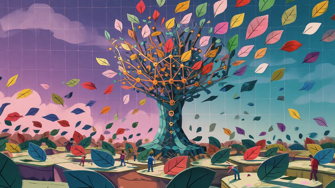 Abstract tree distributing leaf-like tokens to many small holders in a decentralized network.