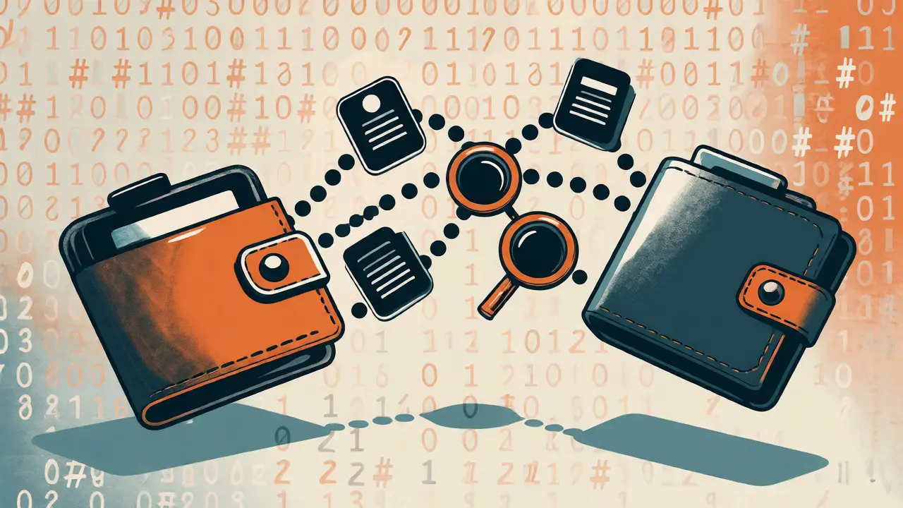 Conceptual art showing digital wallets exchanging identity data along a secure connection line.