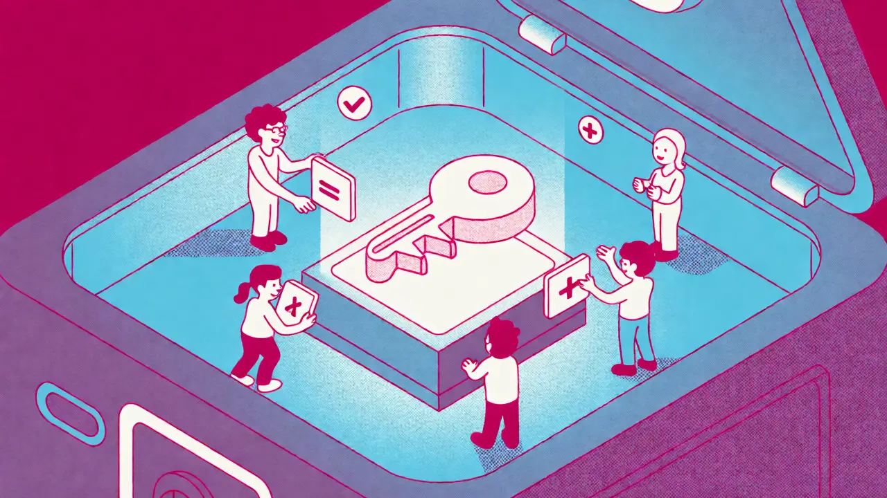 Isometric risograph art showing a VIP key inside a digital vault with user engagement symbols