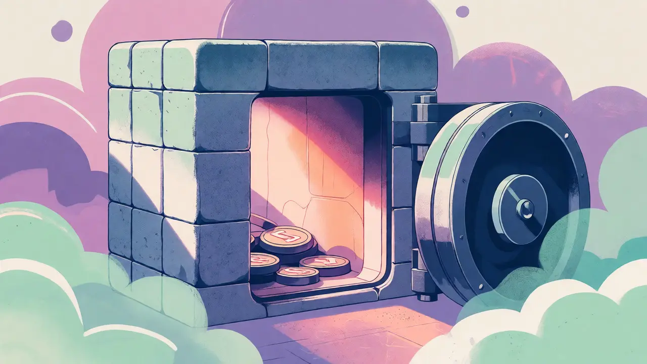 Abstract illustration of a secure vault storing digital assets