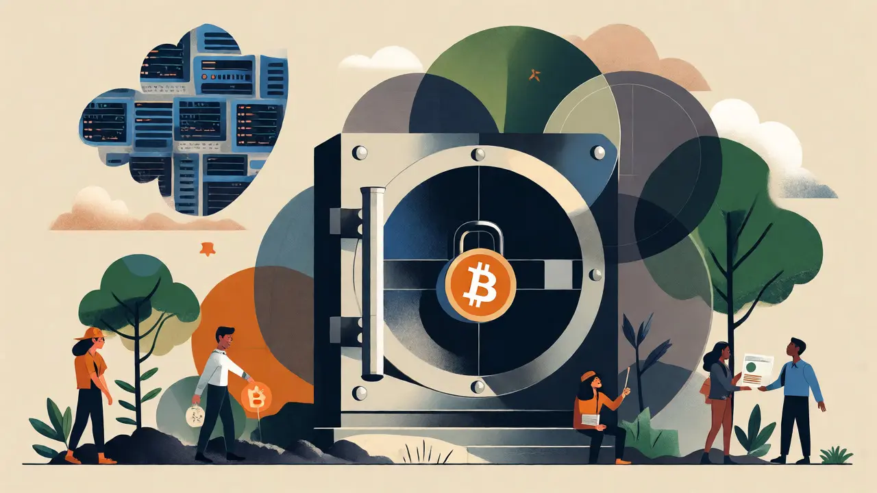 Conceptual illustration of secure vaults and community support elements