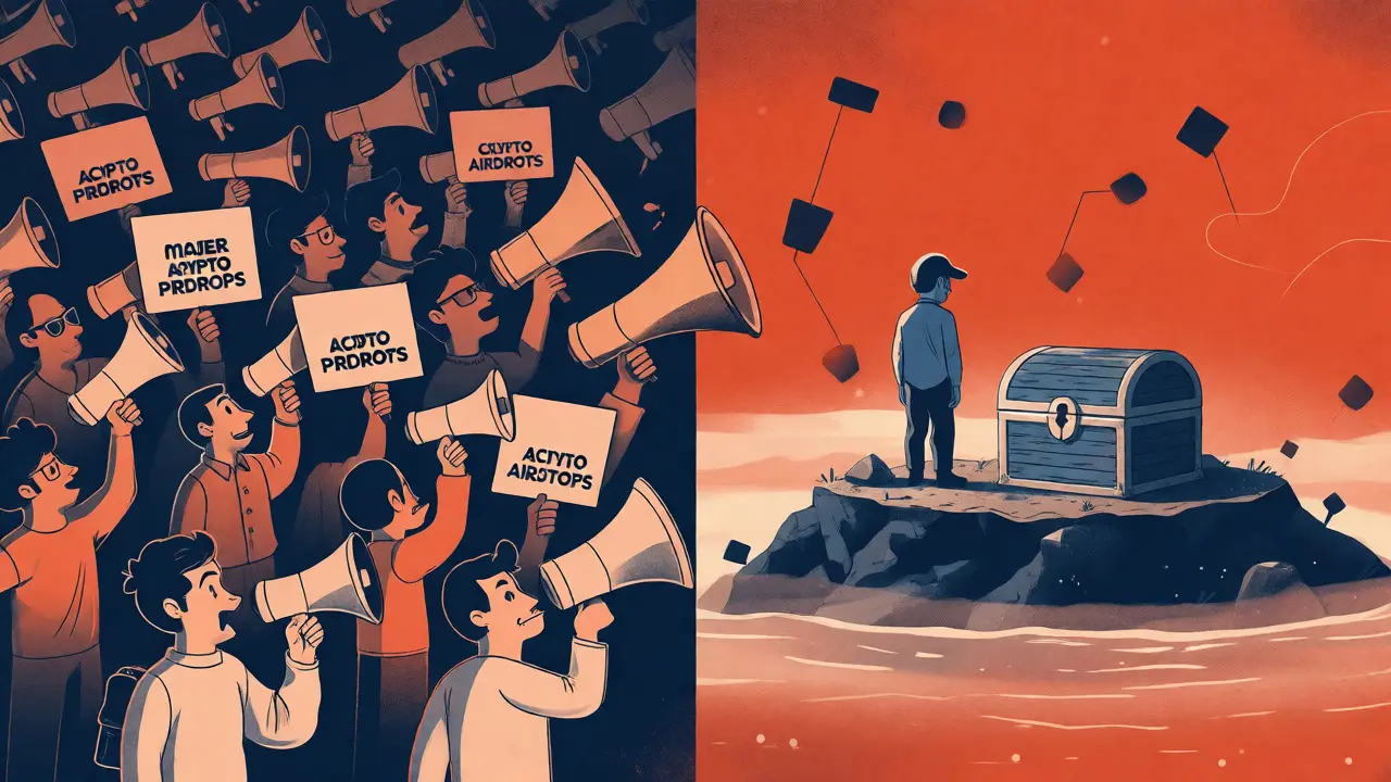 Contrast between noisy crypto crowds and a quiet isolated project island