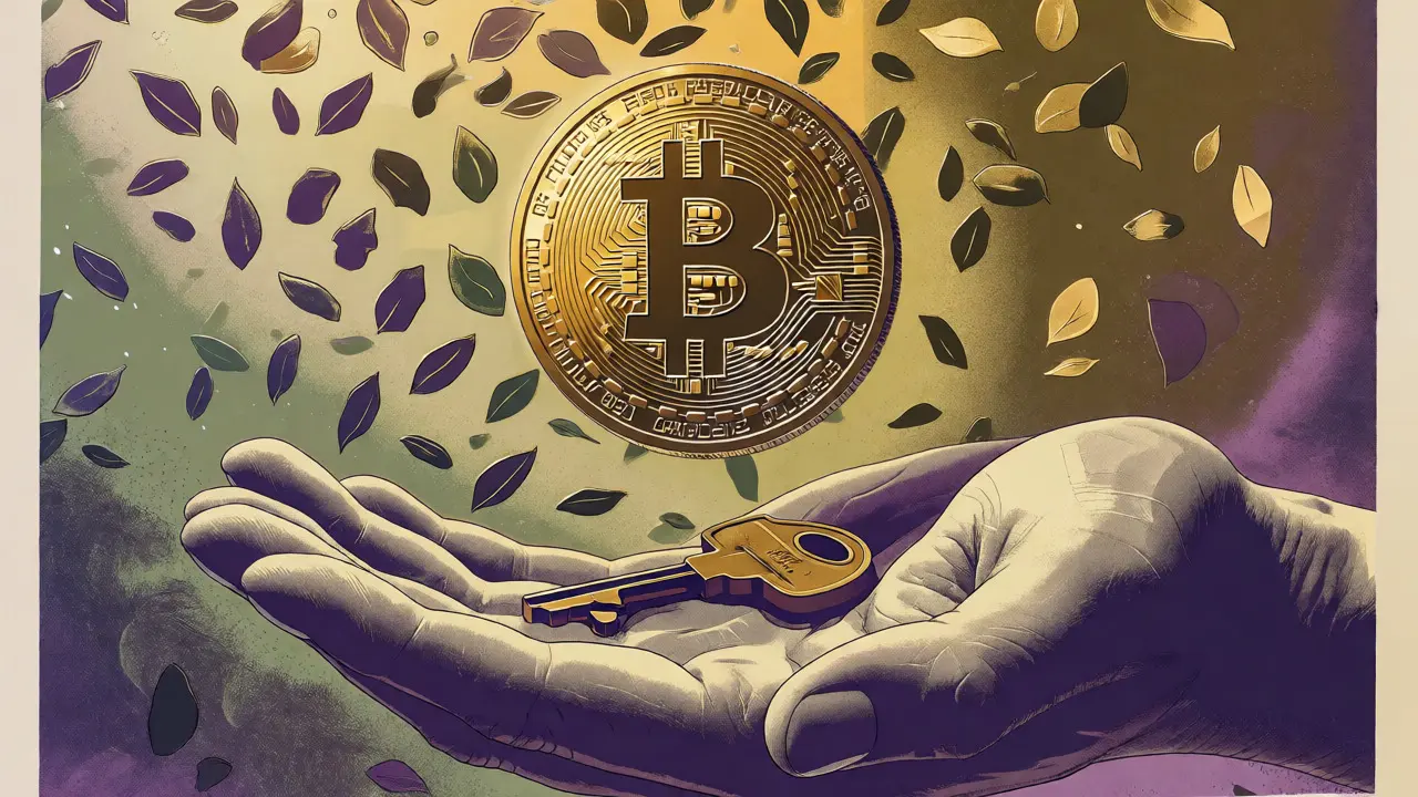 Golden Bitcoin coin held near a physical key symbolizing digital scarcity