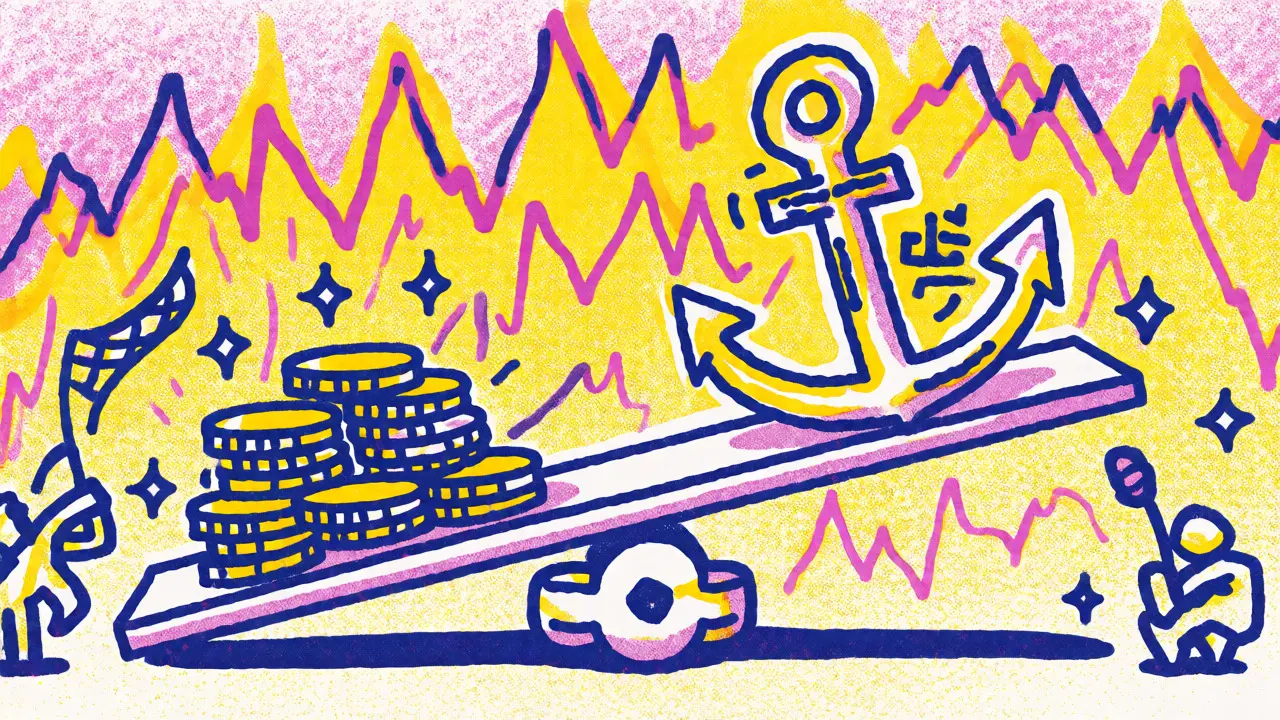 Seesaw balancing yield stars against a heavy anchor amidst market chaos